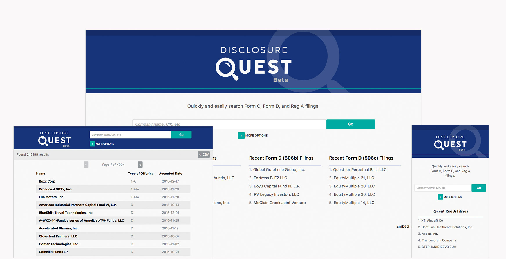screenshot of the homepage of Disclosure Quest